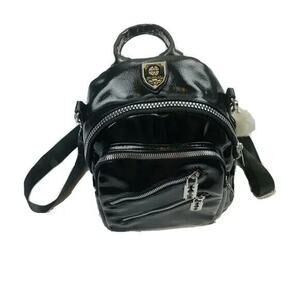 Multifunctional PU Leather Small Backpack - Black & Silver